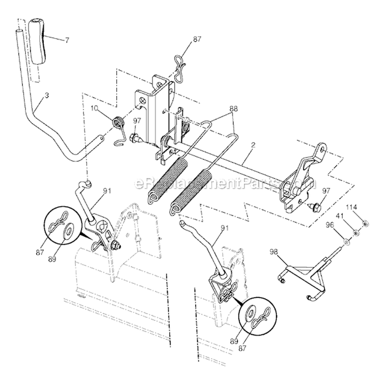 Mower Lift Lever Diagram and Parts List for YTH24V48LS 2012-08 - 96048001402 Husqvarna Lawn Tractor