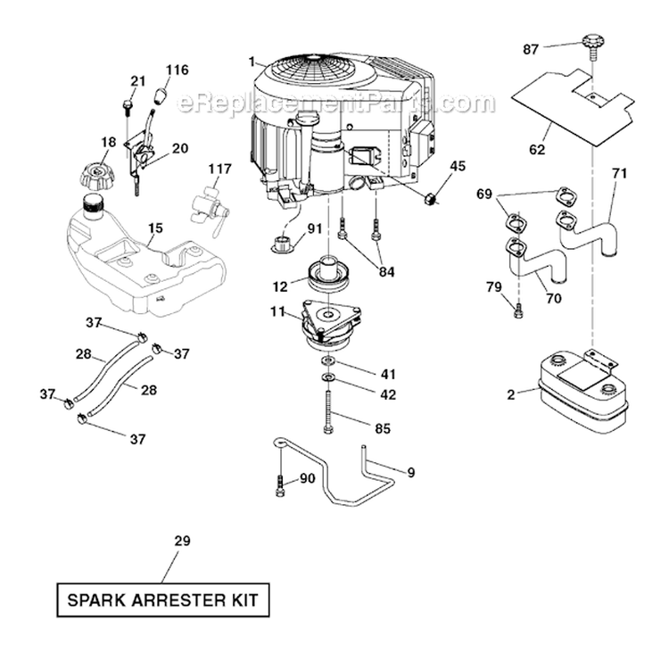 Engine Diagram and Parts List for YTH24V48LS 2012-09 - 96043008900 Husqvarna Lawn Tractor