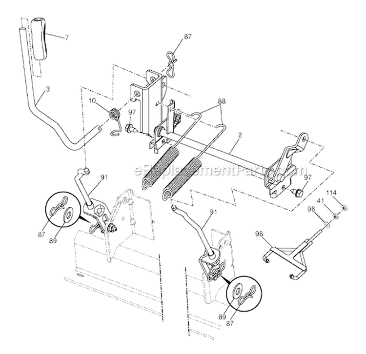 Mower Lift Lever Diagram and Parts List for YTH24V48LS 2012-09 - 96043008900 Husqvarna Lawn Tractor