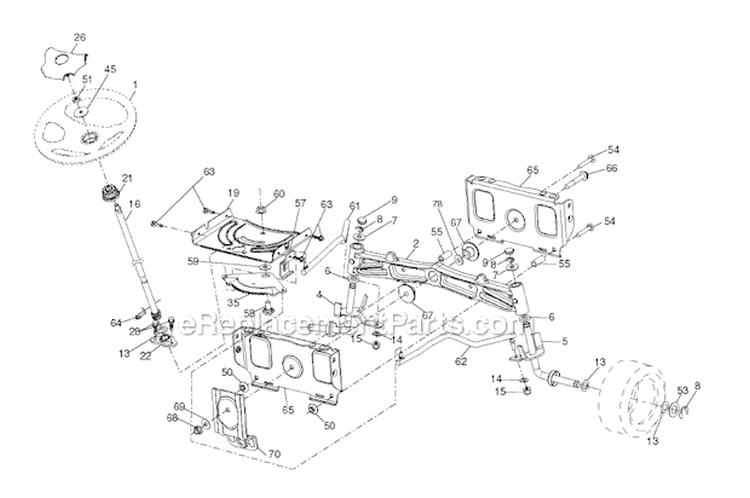 Steering Diagram and Parts List for YTH24V48LS 2012-09 - 96043008900 Husqvarna Lawn Tractor