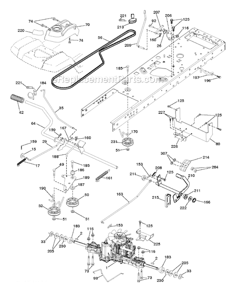 Drive Diagram and Parts List for YTH24V48LS 2012-10 - 96048001400 Husqvarna Lawn Tractor