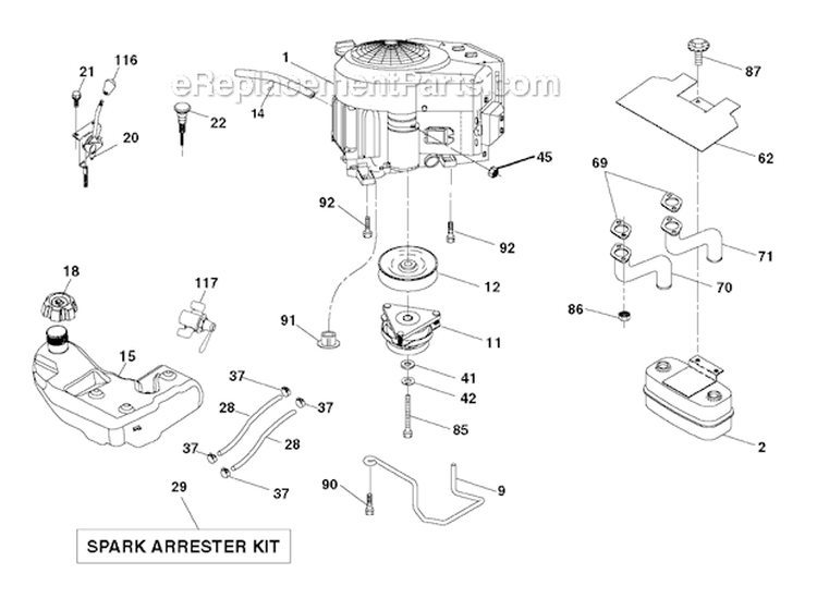 Engine Diagram and Parts List for YTH24V48LS 2012-10 - 96048001400 Husqvarna Lawn Tractor