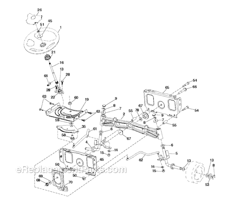 Steering Diagram and Parts List for YTH24V48LS 2012-10 - 96048001400 Husqvarna Lawn Tractor