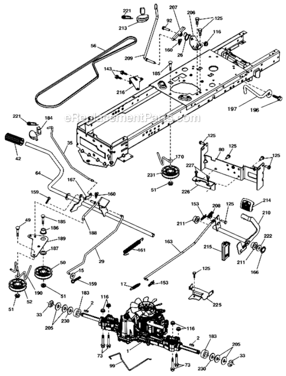 Drive Diagram and Parts List for YTH26V54 96043011103 Husqvarna Lawn Tractor
