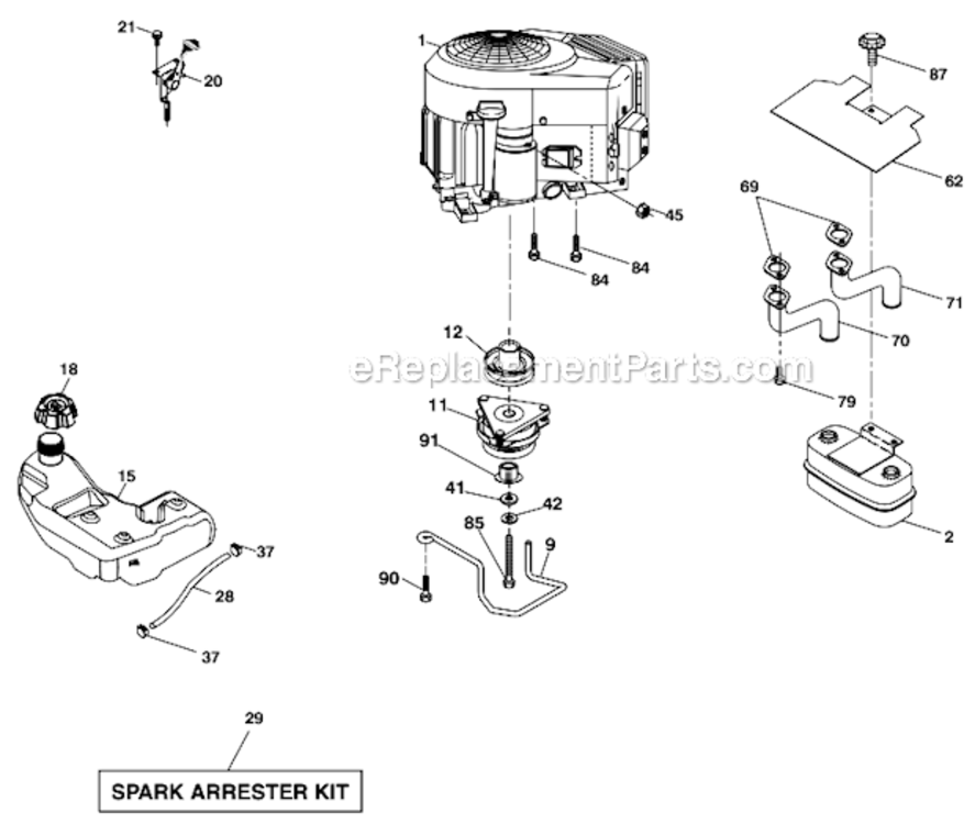 Engine Diagram and Parts List for YTH26V54 96043011103 Husqvarna Lawn Tractor
