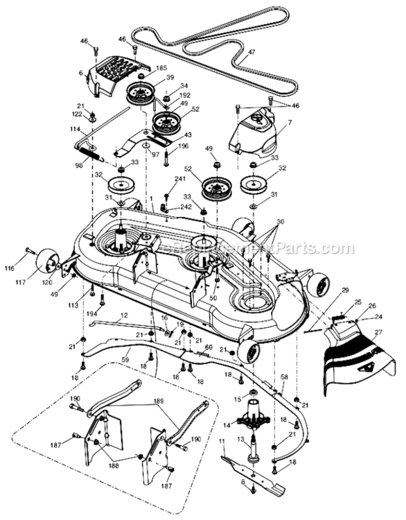 Mower_Deck Diagram and Parts List for YTH26V54 96043011103 Husqvarna Lawn Tractor