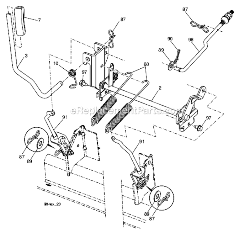 Mower_Lift Diagram and Parts List for YTH26V54 96043011103 Husqvarna Lawn Tractor