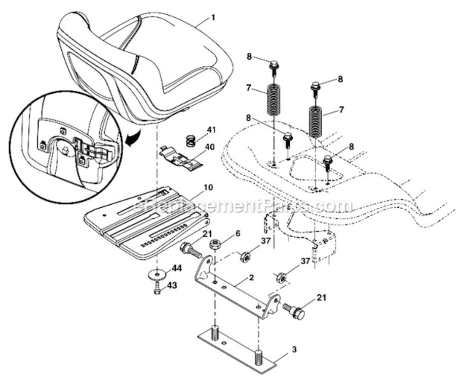 Seat_Assembly Diagram and Parts List for YTH26V54 96043011103 Husqvarna Lawn Tractor