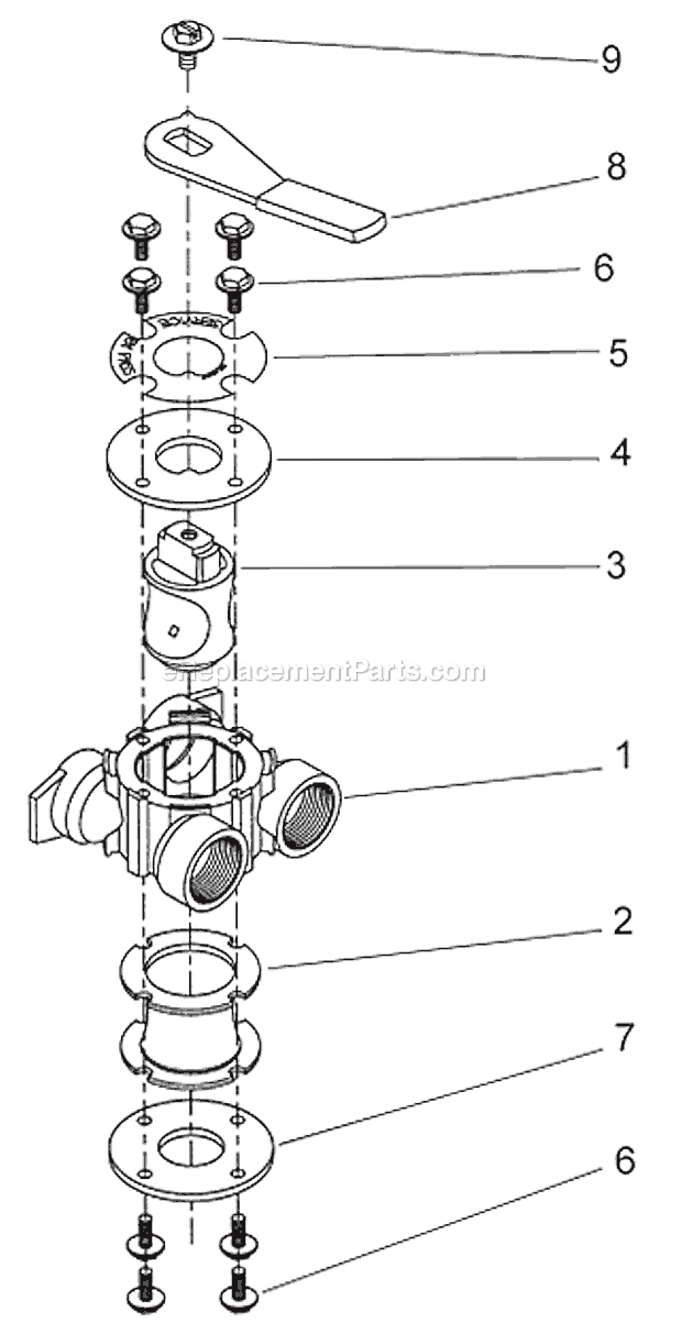 Bypass Valve Assembly (Metal) Diagram and Parts List for 5600SXT  Hydrotech Water Softener