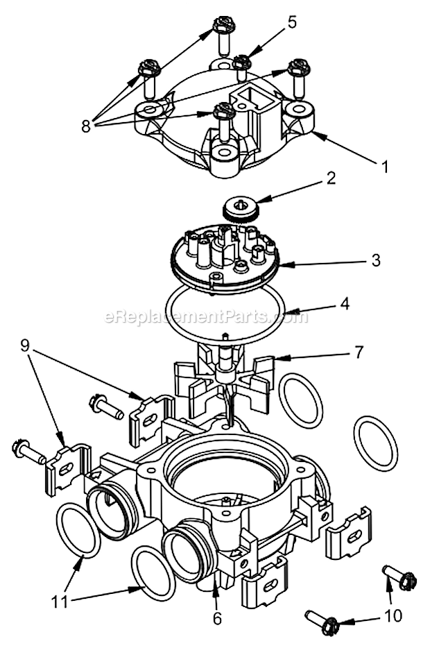 Meter Assembly Diagram and Parts List for 6700XTR Downflow Hydrotech Water Softener