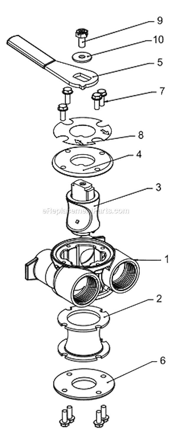 Bypass Valve Assembly (Brass) Diagram and Parts List for 6700XTR Downflow Hydrotech Water Softener