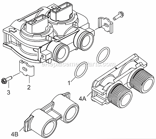 Bypass Valve Assembly (Non-Metallic) Diagram and Parts List for 6700XTR Upflow Hydrotech Water Softener