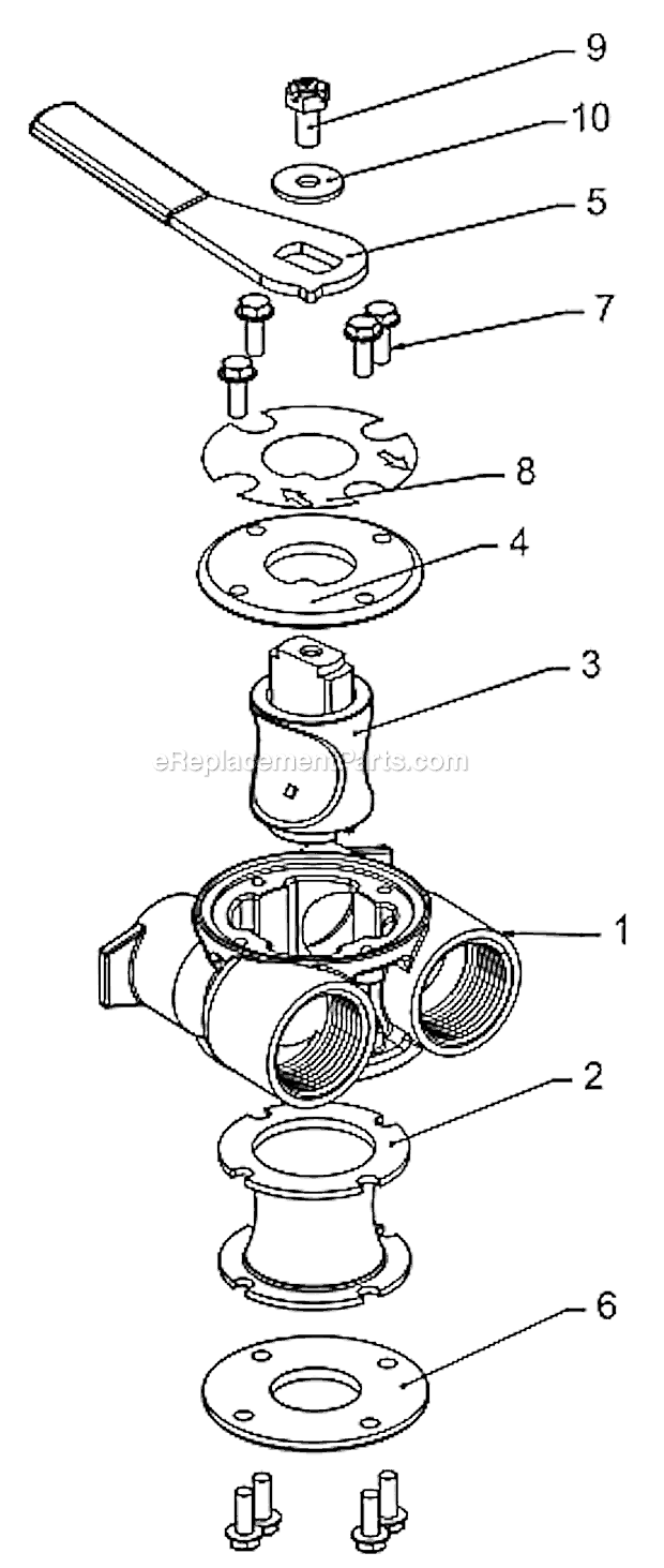 Bypass Valve Assembly (Brass) Diagram and Parts List for 6700XTR Upflow Hydrotech Water Softener