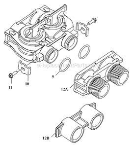 Bypass Valve Assembly, Plastic Diagram and Parts List for 5600  Hydrotech Water Softener