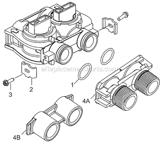 Bypass Valve Assembly (Non-Metallic) Diagram and Parts List for 6700XTR Downflow Hydrotech Water Softener