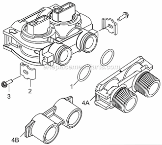Bypass Valve Assembly (Non-Metallic) Diagram and Parts List for 6700XTR Upflow Hydrotech Water Softener
