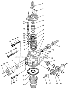 Control Valve Assembly Diagram and Parts List for PROFLOSXT Upflow Hydrotech Water Softener