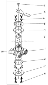 Bypass Valve Assembly (Metal) Diagram and Parts List for PROFLOSXT Upflow Hydrotech Water Softener