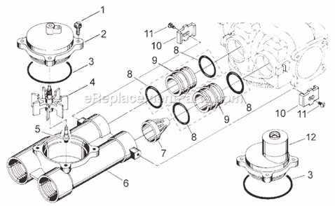 1" Meter Assembly Diagram and Parts List for TMI9100  Hydrotech Water Softener