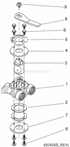 Bypass Valve Assembly Diagram and Parts List for TMI9100  Hydrotech Water Softener