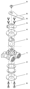 Bypass Valve Assembly (Brass) Diagram and Parts List for TWINFLO100E  Hydrotech Water Softener