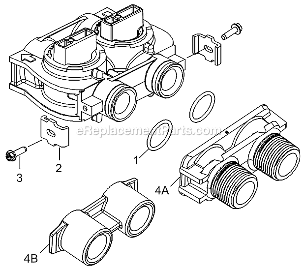 Bypass Valve Assembly (Plastic) Diagram and Parts List for PROFLOSXT Upflow Hydrotech Water Softener