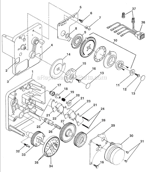 Electro Mechanical Timer Assembly Diagram and Parts List for TMI9100  Hydrotech Water Softener