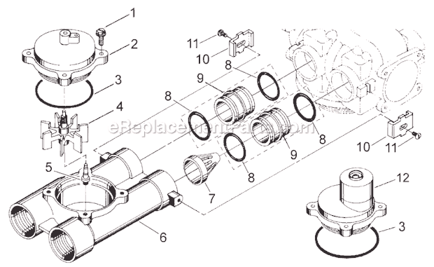 1" Meter Assembly Diagram and Parts List for TMI9100  Hydrotech Water Softener