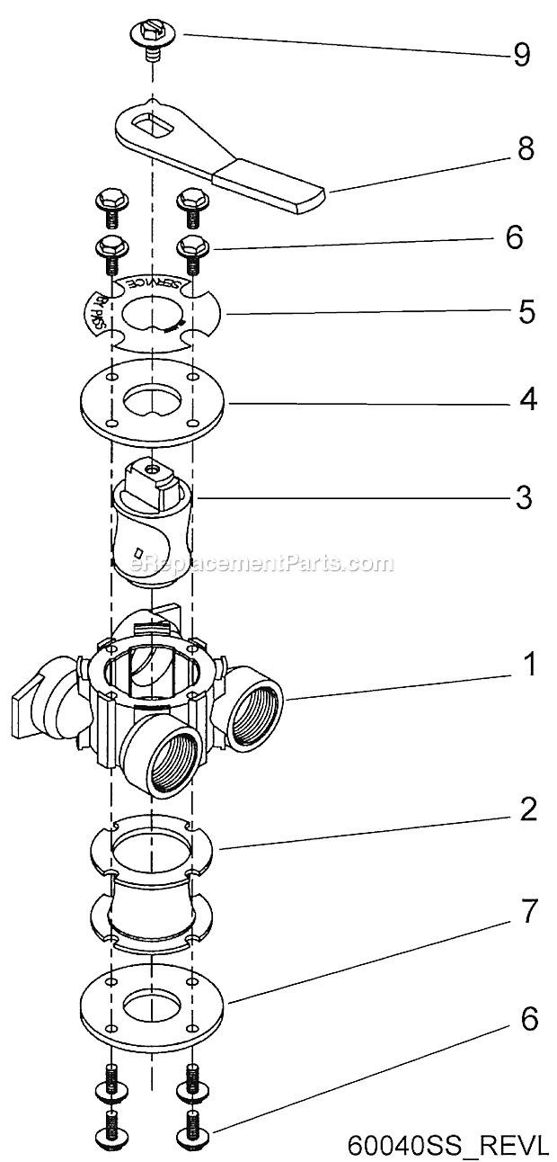 Bypass Valve Assembly Diagram and Parts List for TMI9100  Hydrotech Water Softener