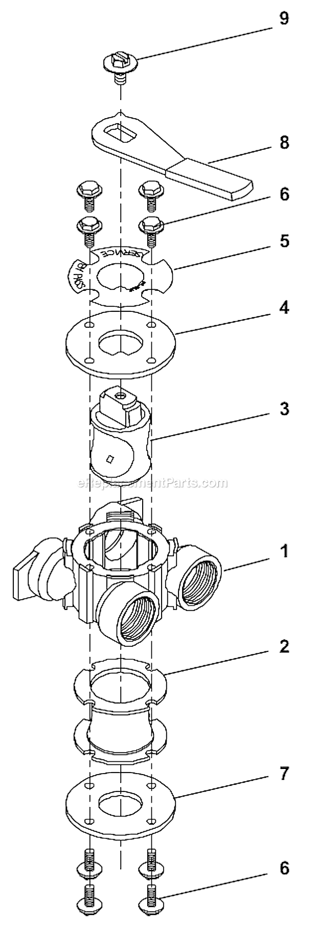 Bypass Valve Assembly (Brass) Diagram and Parts List for TWINFLO100E  Hydrotech Water Softener