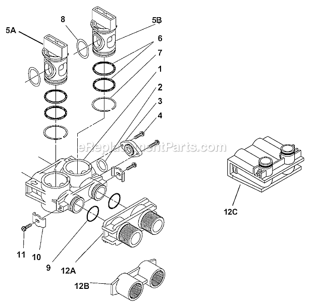 Bypass Valve Assembly (Plastic) Diagram and Parts List for TWINFLO100E  Hydrotech Water Softener