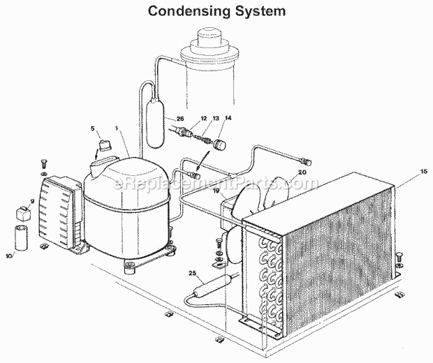 Condensing System Diagram and Parts List for EFD-270  Ice-O-Matic Ice Maker