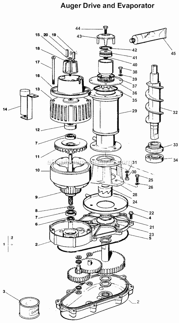 Auger Drive And Evaporator Diagram and Parts List for EFD-270  Ice-O-Matic Ice Maker