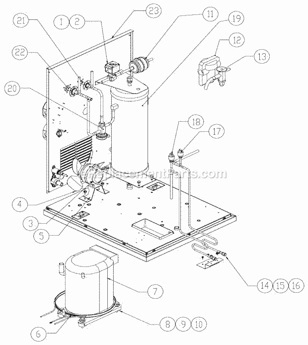 Remote/Compressor And Components Diagram and Parts List for GEM-0956  Ice-O-Matic Ice Maker