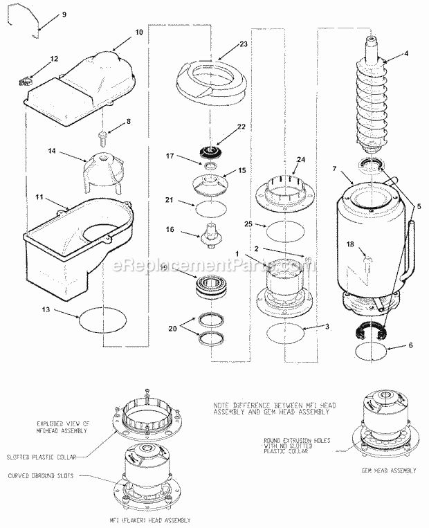 Evaporator Diagram and Parts List for GEM-0956  Ice-O-Matic Ice Maker