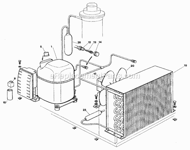 Condensing System Diagram and Parts List for GEMD-270  Ice-O-Matic Ice Maker