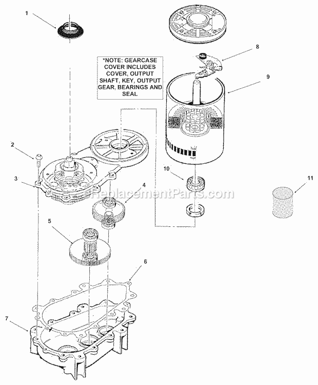Gearmotor Assembly Diagram and Parts List for GEMD-520  Ice-O-Matic Ice Maker