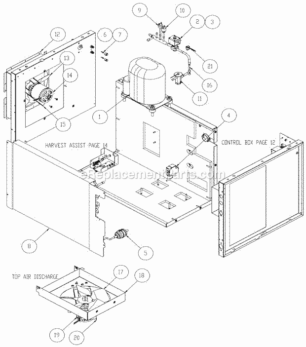 Air Cooled And Top Air Discharge Diagram and Parts List for ICE-0605  Ice-O-Matic Ice Maker