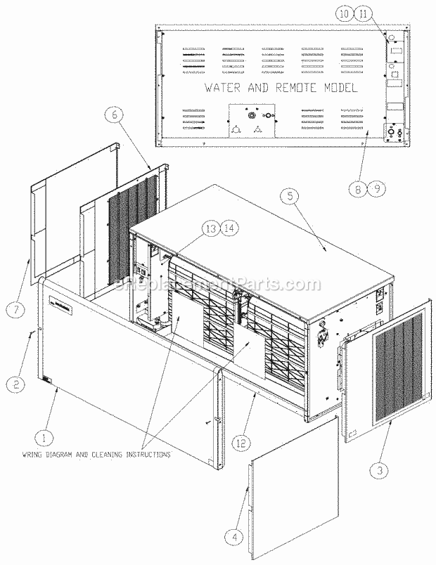 Exterior Panels Diagram and Parts List for ICE-1407  Ice-O-Matic Ice Maker