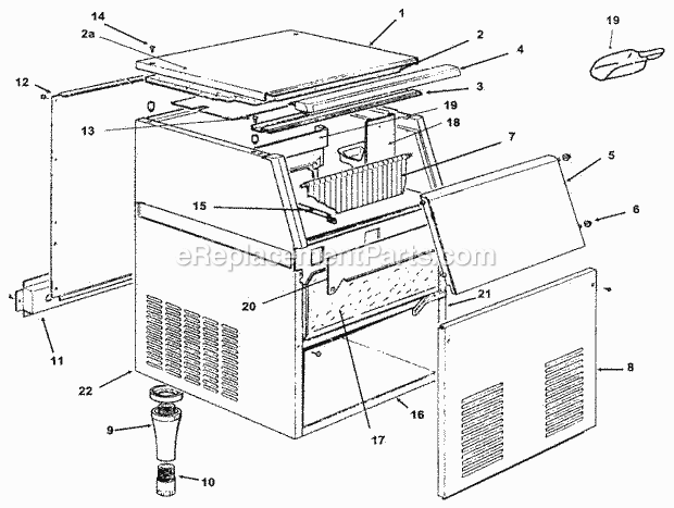 Cabinet Diagram and Parts List for ICEU-060  Ice-O-Matic Ice Maker