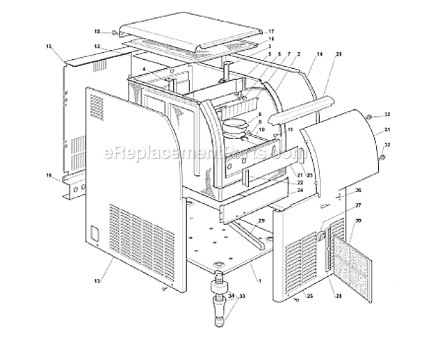 Cabinet Diagram and Parts List for ICEU070A  Ice-O-Matic Ice Maker