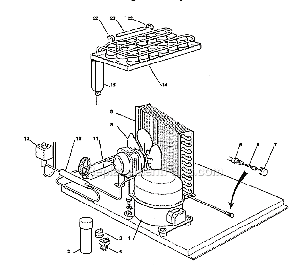Refrigeration System Diagram and Parts List for ICEU070A  Ice-O-Matic Ice Maker
