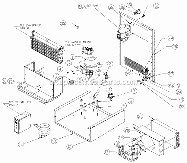 Refrigeration/Compressor Components Diagram and Parts List for ICEU-150  Ice-O-Matic Ice Maker