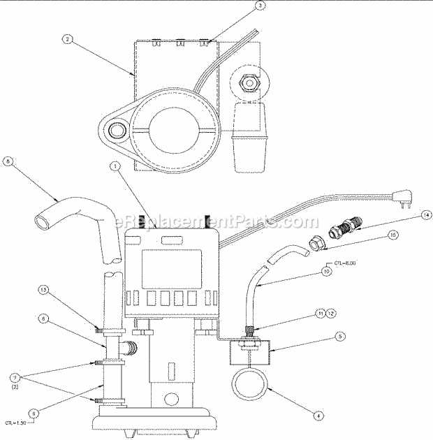 Water Pump Diagram and Parts List for ICEU-150  Ice-O-Matic Ice Maker