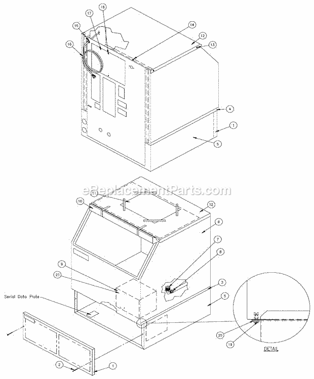 Bin And Exterior Components Diagram and Parts List for ICEU-200  Ice-O-Matic Ice Maker
