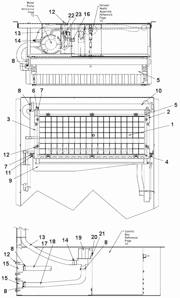 Evaporator And Water System Diagram and Parts List for ICEU-200  Ice-O-Matic Ice Maker