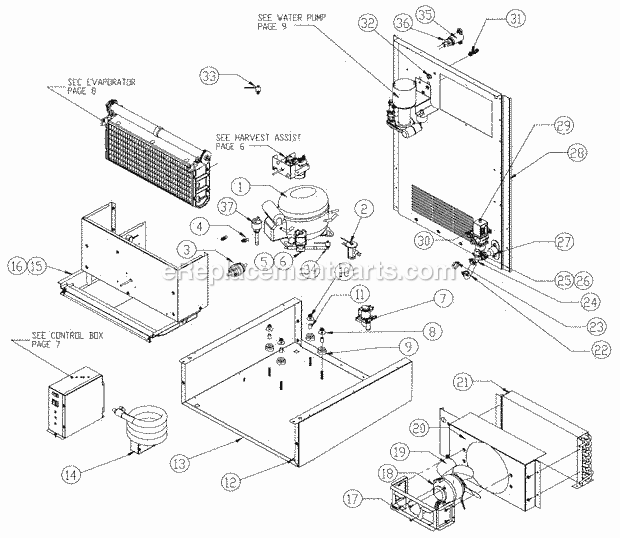 Refrigeration/Compressor Components Diagram and Parts List for ICEU-226  Ice-O-Matic Ice Maker