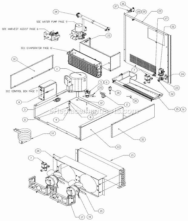 Refrigeration/Compressor Components Diagram and Parts List for ICEU-300  Ice-O-Matic Ice Maker