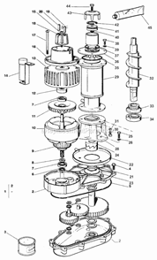Auger Drive And Evaporator Diagram and Parts List for GEMD-270  Ice-O-Matic Ice Maker