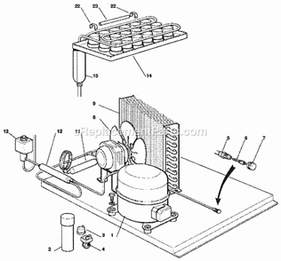 Refrigeration System Diagram and Parts List for ICEU-070  Ice-O-Matic Ice Maker